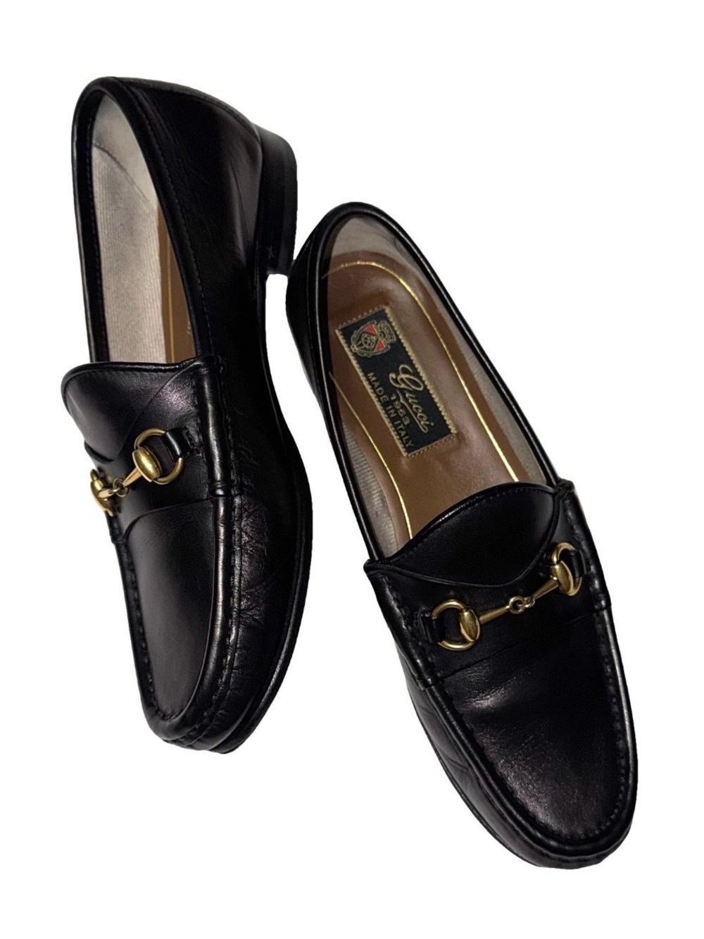 Gucci AUTHENTIC 1953 Gold Horsebit Loafers sz 34 Black Plum Purple